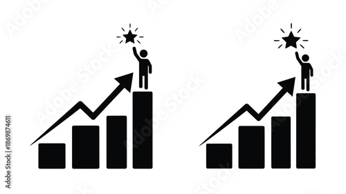 Two figures celebrating success atop rising charts and graphs a visual metaphor