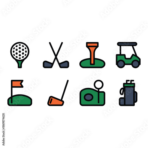 Golf icons set for sports and recreation