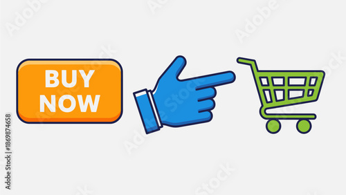 Hand Clicking Shopping Cart with Buy Now Button