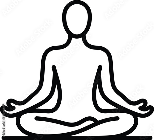 Black outline of person meditating in lotus pose on white background meditation yoga human de