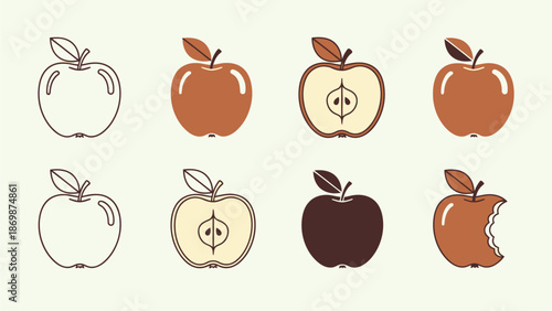 Apple Illustrations Set with Various Colors and Styles