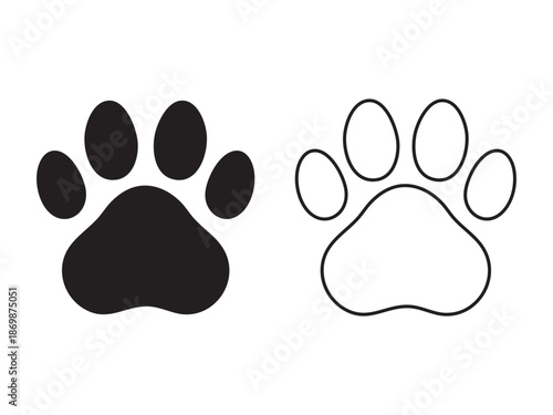 Two contrasting paw prints one filled and one outlined silhouette