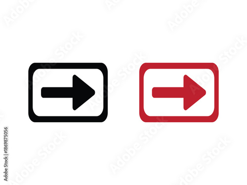 Two directional arrows in black and red rectangular frames a simple silhouette