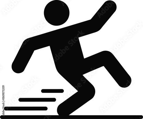 Black silhouette of a person falling down stairs with motion lines