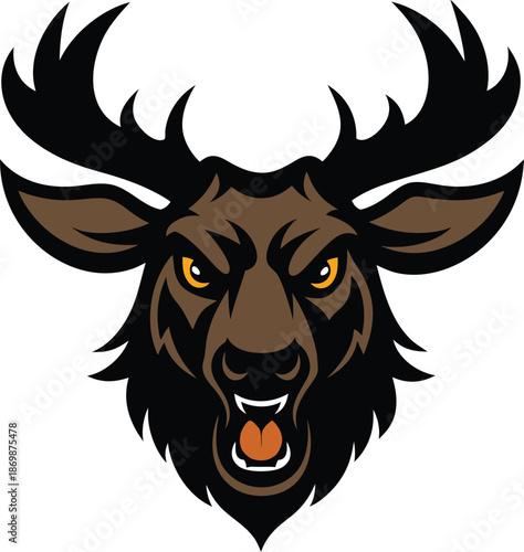 Raging moose head bold wildlife vector design for sports team mascot logo branding Vector illustration