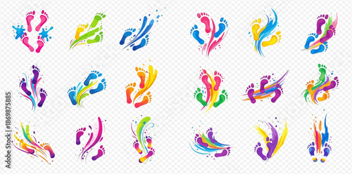 Colorful Footprint Splash Vector Set: Dynamic Paint Splatter and Artistic Footprints Collection.