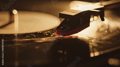 Wallpaper Mural Close-up of a vintage vinyl record spinning on a turntable with a needle. Torontodigital.ca