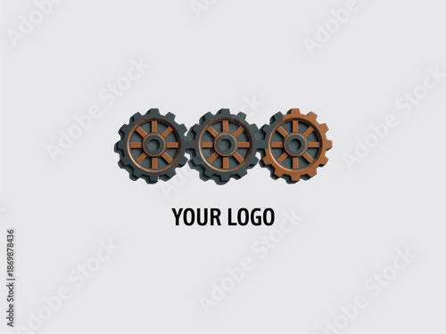 Three Gears with Placeholder Logo Text.