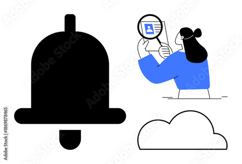 Notification concept. Notifications with a bell symbol, cloud storage, and user identification. Notifications play a key role in communication, cloud integration, and personal data management. Ideal
