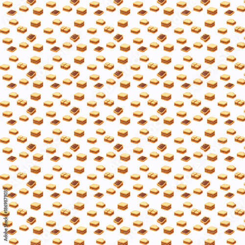 A seamless repeating pattern of cute cartoon toast and chocolate sandwiches arranged evenly on a clean white background.
