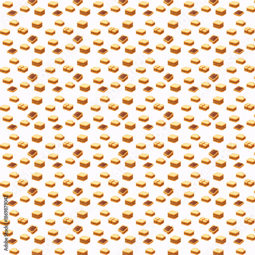 A seamless repeating pattern of cute cartoon toast and chocolate sandwiches arranged evenly on a clean white background.