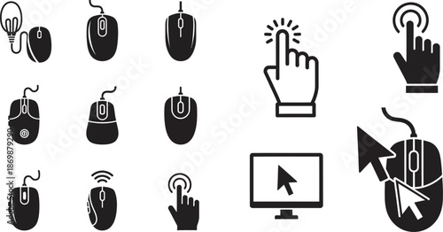 Computer mouse and clicker icons for digital design and technology concepts