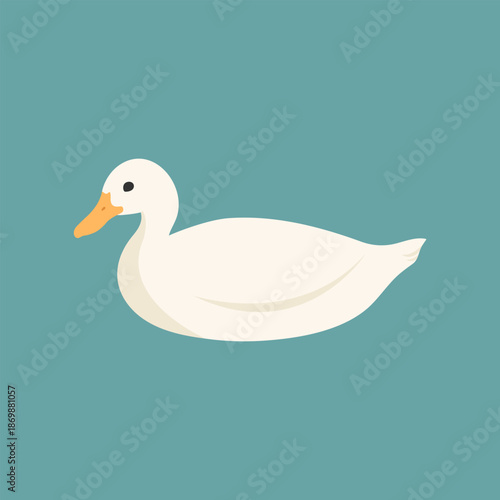 White duck on blue background. Vector illustration