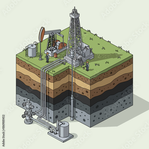 Oil Rig Extraction Process Diagram Illustration.