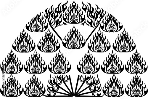 Hand drawn vector illustration of an abstract sketch of a dog with a seamless black floral pattern and ornate vintage nature elements in a tribal silhouette style