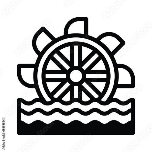 Black silhouette of water mill wheel icon isolated on transparent background vector illustration for your design