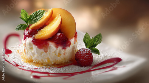 Fruit Dessert with Peach and Raspberry