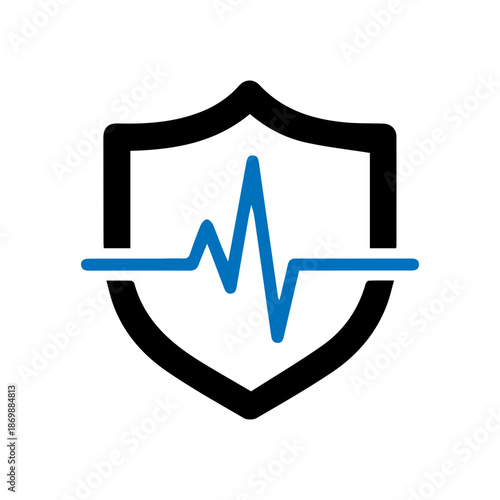 minimalist Heartbeat with shield line medical icon for health protection.
