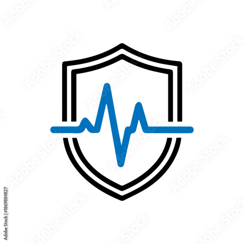 minimalist Heartbeat with shield line medical icon for health protection.
