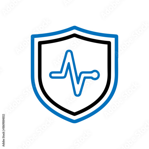 minimalist Heartbeat with shield line medical icon for health protection.