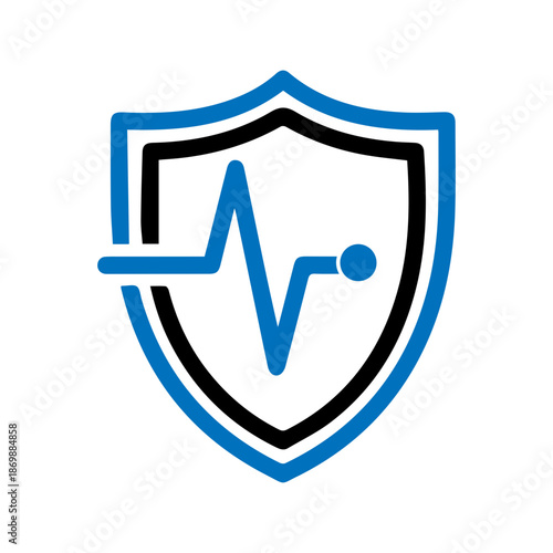 minimalist Heartbeat with shield line medical icon for health protection.