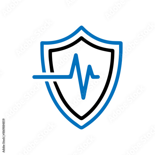 minimalist Heartbeat with shield line medical icon for health protection.