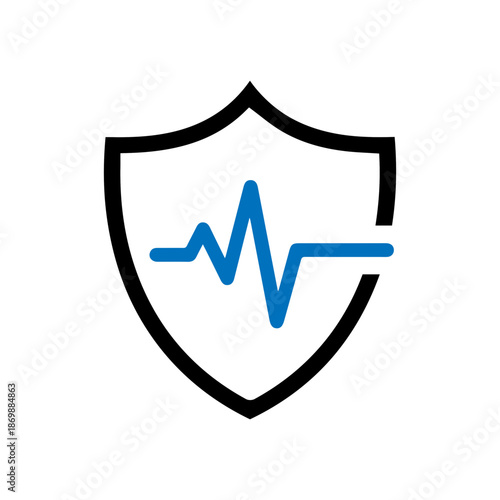 minimalist Heartbeat with shield line medical icon for health protection.