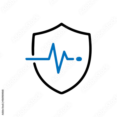 minimalist Heartbeat with shield line medical icon for health protection.
