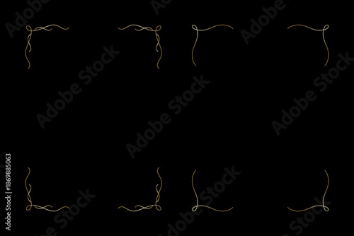 Elegant Frame Corners on Black: An array of intricate, golden frame corners gracefully adorn the darkness, offering a touch of refined elegance and versatility for creative design projects.