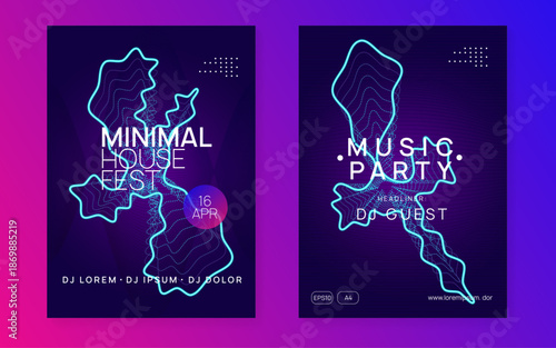 Discotheque Background. Sound Magazine. Trance Invite. Violet Dj Banner. Party Concert Template. Blue Techno Set. Psychedelic Beat Illustration. Pink Discotheque Background