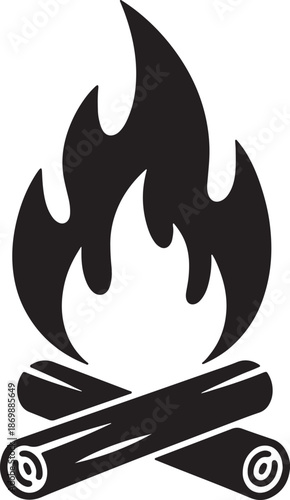 Black and white of a campfire with flames and logs also transparent background wood