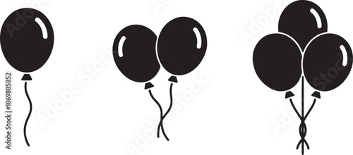 Three Groups of Black Balloons with Strings Attached also transparent background