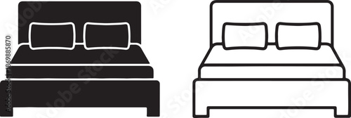 Two Beds with Pillows and Blankets in Black and White also transparent background