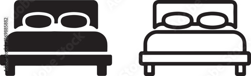 Two Black and White Bed with Pillows and Blankets also transparent background beds