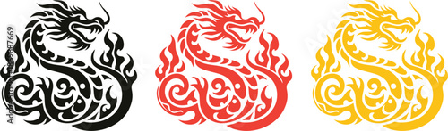 Ornamental Dragon Silhouette Black Vector
