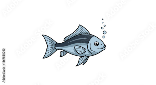 Friendly blue fish swimming and blowing bubbles, ideal for children's books, nursery art, and aquarium themed illustrations.