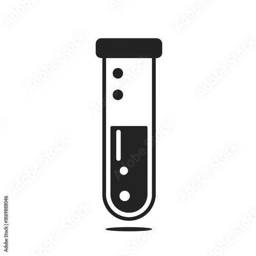 Black laboratory test tube with liquid and bubbles on white background  