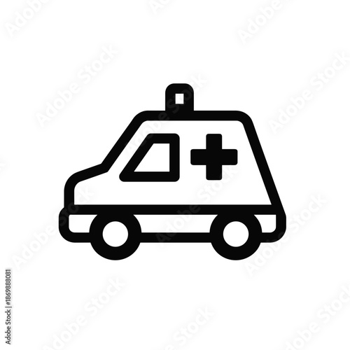 Ambulance vehicle icon in simple black line art design  