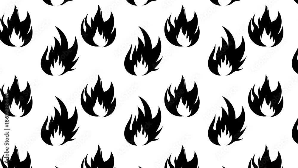 Naklejka premium Seamless pattern of black flame icons on white background