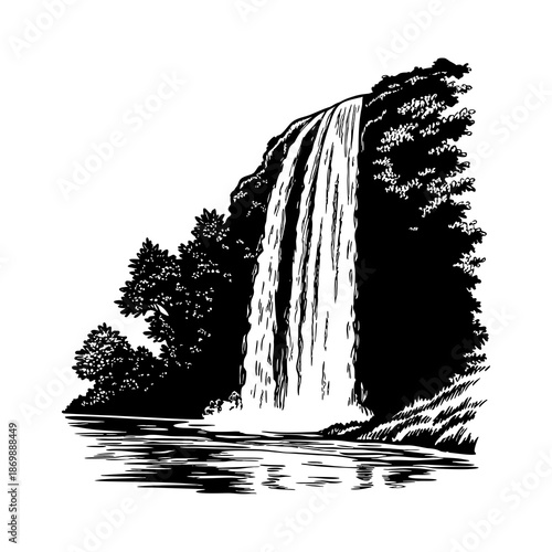 A tree on the beach and a waterfall