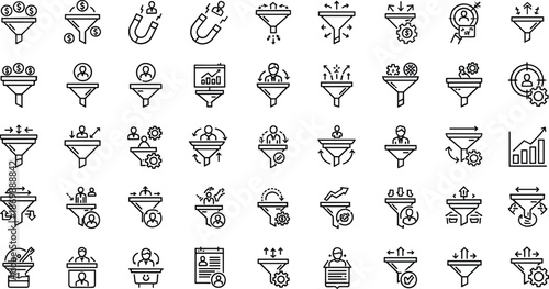 Business Funnel and Marketing Conversion Process Icon Set Analytics Strategy and Sales Flow Vector Collection