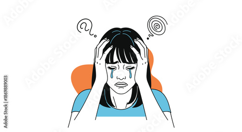 Distressed woman holding her head and crying with tears falling from her eyes while experiencing stress and overwhelming confusion.