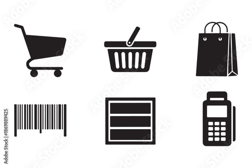 Retail and E-commerce Shopping Experience Silhouette Icons