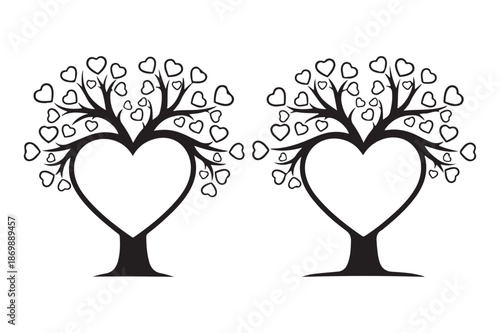 Romantic Love Heart Tree Silhouettes for Wedding Design