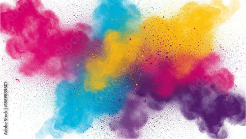 Vibrant colored powder explosion in mid-air, creating a dynamic and artistic scene