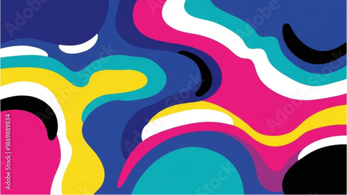 Vibrant abstract illustration featuring dynamic shapes and colors in a modern design