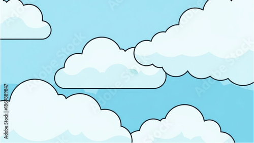 White clouds floating gently across a clear blue sky in a whimsical illustration