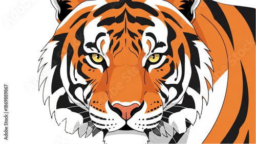 Vibrant Tiger Illustration Featuring Orange and Black Stripes on White Background