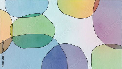 Colorful abstract shapes float gently against a soft, pastel background