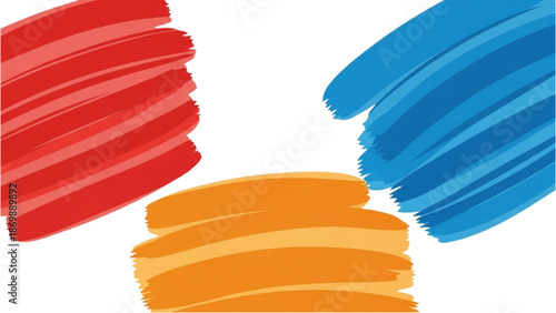 Vibrant Brush Strokes of Red, Orange, and Blue Paint on White Background